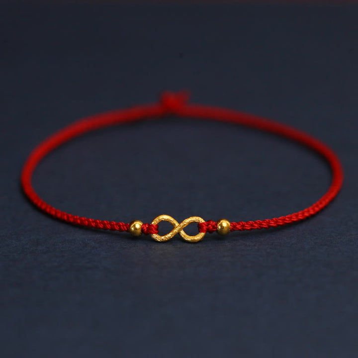 Buddha Stones 999 Złoty Mobius Nieskończona Miłość Fu Charakter Miedziana Moneta Ochrona Ręcznie robiona Ultracienka Bransoletka Lina