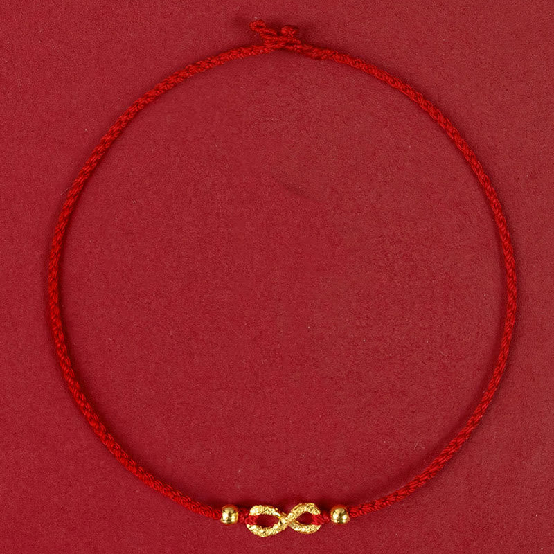 Buddha Stones 999 Złoty Mobius Nieskończona Miłość Fu Charakter Miedziana Moneta Ochrona Ręcznie robiona Ultracienka Bransoletka Lina