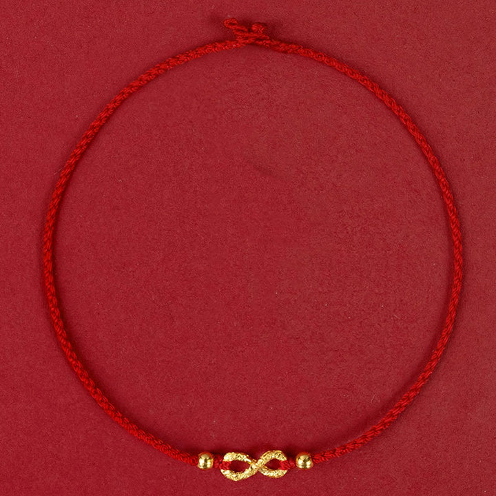 Buddha Stones 999 Złoty Mobius Nieskończona Miłość Fu Charakter Miedziana Moneta Ochrona Ręcznie robiona Ultracienka Bransoletka Lina