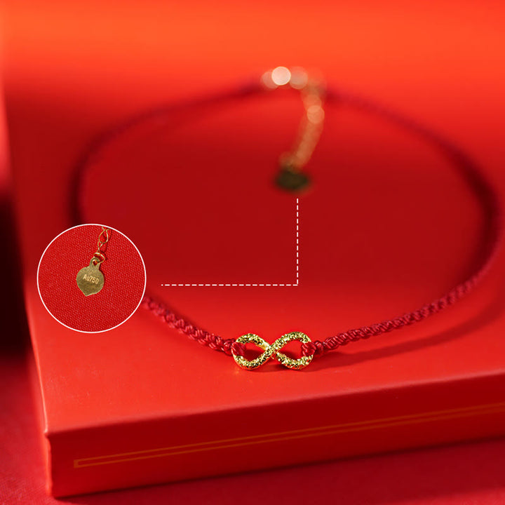 Buddha Stones 999 Złoty Mobius Nieskończona Miłość Fu Charakter Miedziana Moneta Ochrona Ręcznie robiona Ultracienka Bransoletka Lina