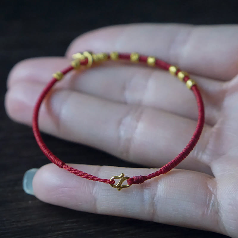 Buddha Stones 999 Złota Mała Tykwa Charm Ręcznie Robiona Bransoletka Szczęście Siła Lina