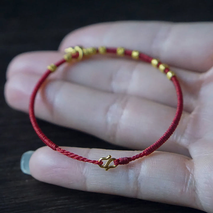 Buddha Stones 999 Złota Mała Tykwa Charm Ręcznie Robiona Bransoletka Szczęście Siła Lina