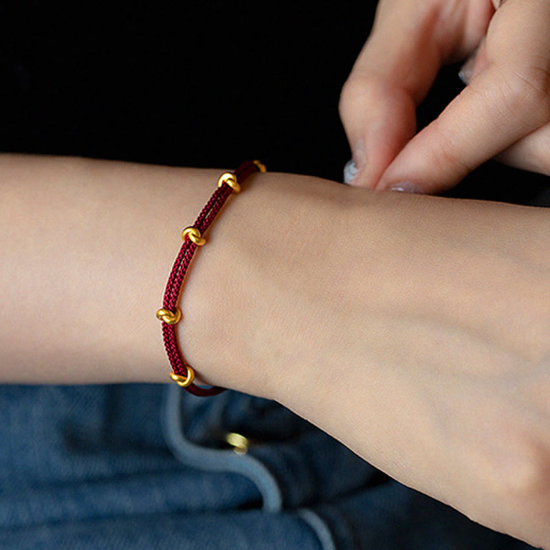 Buddha Stones 999 Złoty Węzeł Życzeń Projekt Szczęścia Ręcznie Pleciona Bransoletka z Linii - image 8