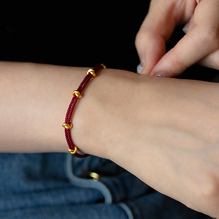 Buddha Stones 999 Złoty Węzeł Życzeń Projekt Szczęścia Ręcznie Pleciona Bransoletka z Linii - image 8