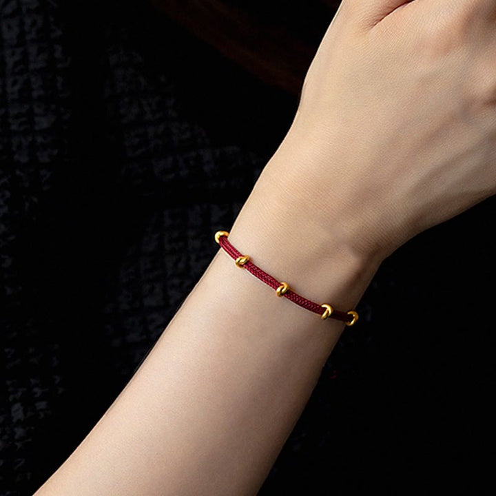 Buddha Stones 999 Złoty Węzeł Życzeń Projekt Szczęścia Ręcznie Pleciona Bransoletka z Linii - image 9