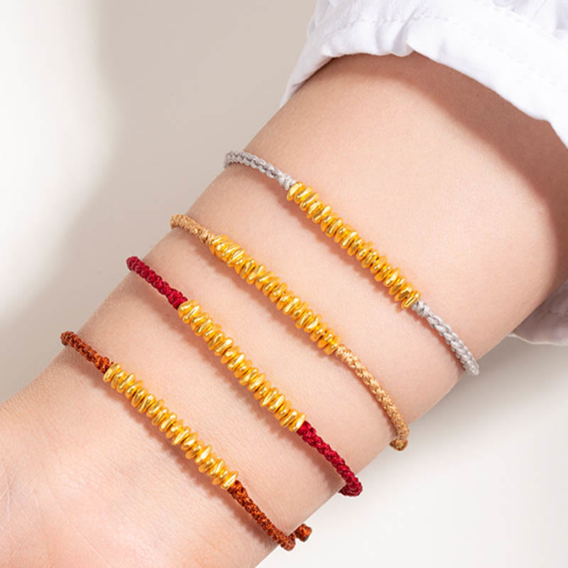 Buddha Stones 999 Złote Małe Złote Kawałki Projekt Ręcznie Wykonana Ochrona Bransoletka Z Plecionej Linii - image 1