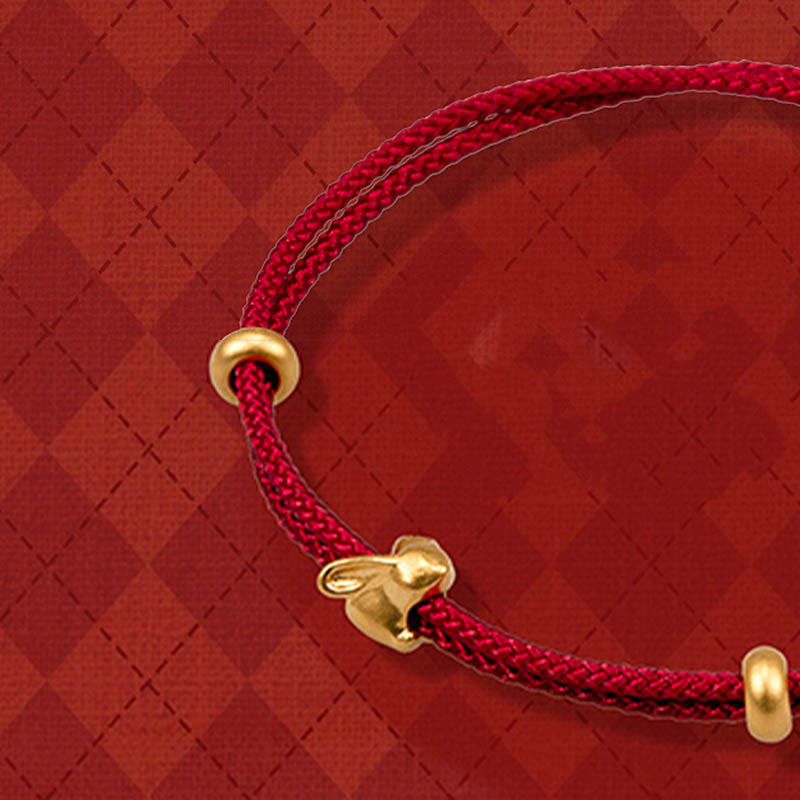 Buddha Stones 999 Złoty Mały Szczęśliwy Królik Osmantus Projekt Ręcznie Robiona Bransoletka Szczęścia Pleciona Lina - image 2