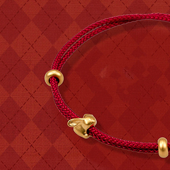 Buddha Stones 999 Złoty Mały Szczęśliwy Królik Osmantus Projekt Ręcznie Robiona Bransoletka Szczęścia Pleciona Lina - image 2