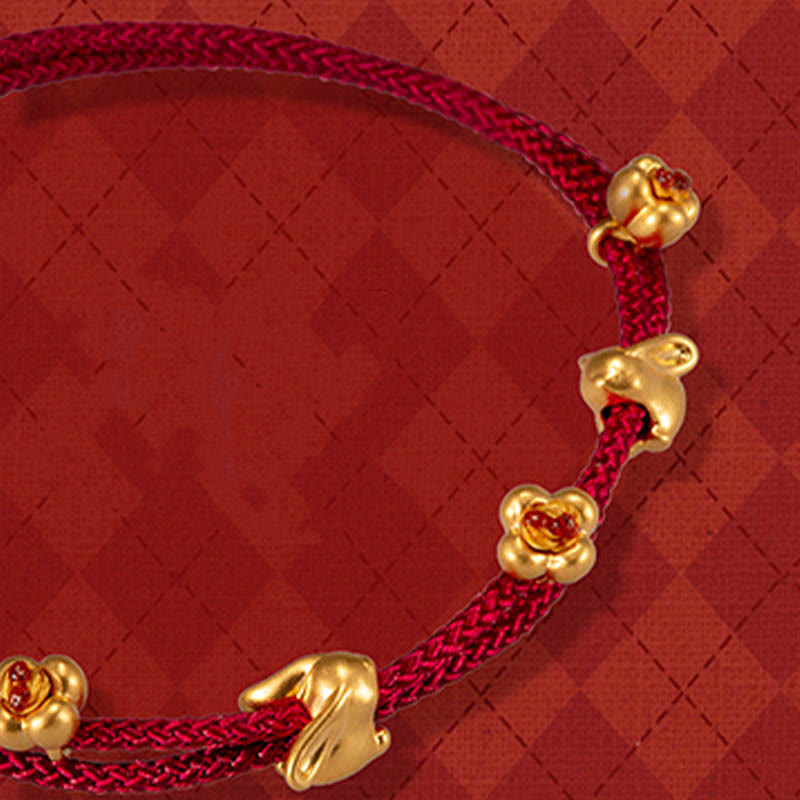 Buddha Stones 999 Złoty Mały Szczęśliwy Królik Osmantus Projekt Ręcznie Robiona Bransoletka Szczęścia Pleciona Lina - Złoty Osmanthus Double Rabbit (złoty, około 0,8 g) - 21 cm - image 12