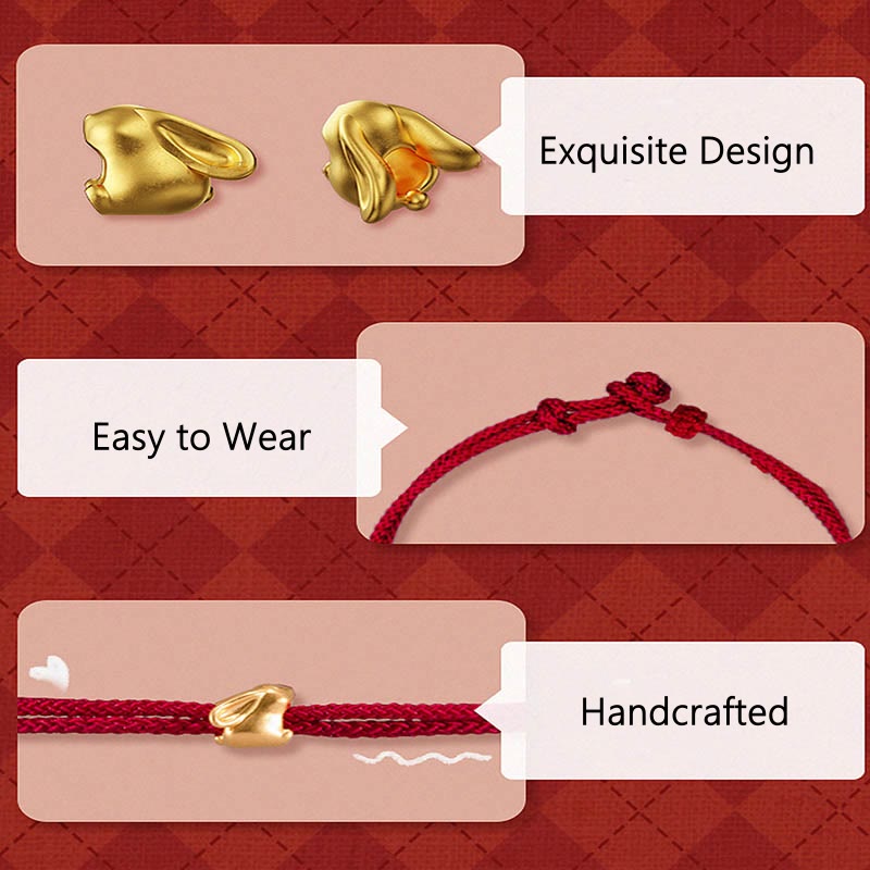 Buddha Stones 999 Złoty Mały Szczęśliwy Królik Osmantus Projekt Ręcznie Robiona Bransoletka Szczęścia Pleciona Lina - image 5