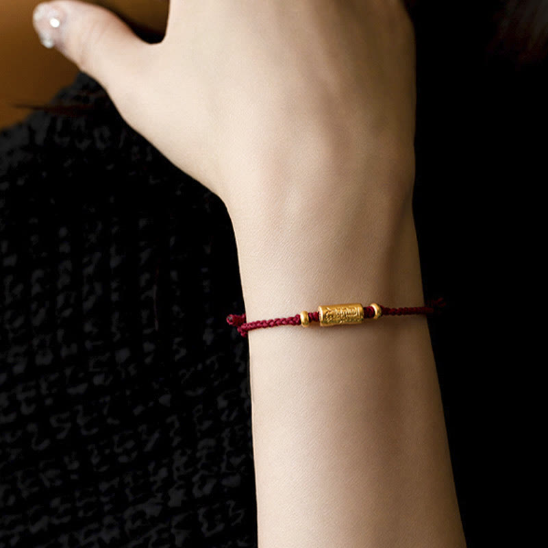 Buddha Stones 999 Złoty Amulet Szczęścia Rzeźbiony Wzór Ręcznie Robiony Siła Pleciona Bransoletka Z Linii - Wino czerwone (złote, około 0,68 g) - 21 cm - image 3