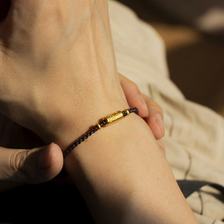 Buddha Stones 999 Złoty Amulet Szczęścia Rzeźbiony Wzór Ręcznie Robiony Siła Pleciona Bransoletka Z Linii - Brązowy (złoty, około 0,68 g) - 21 cm - image 12