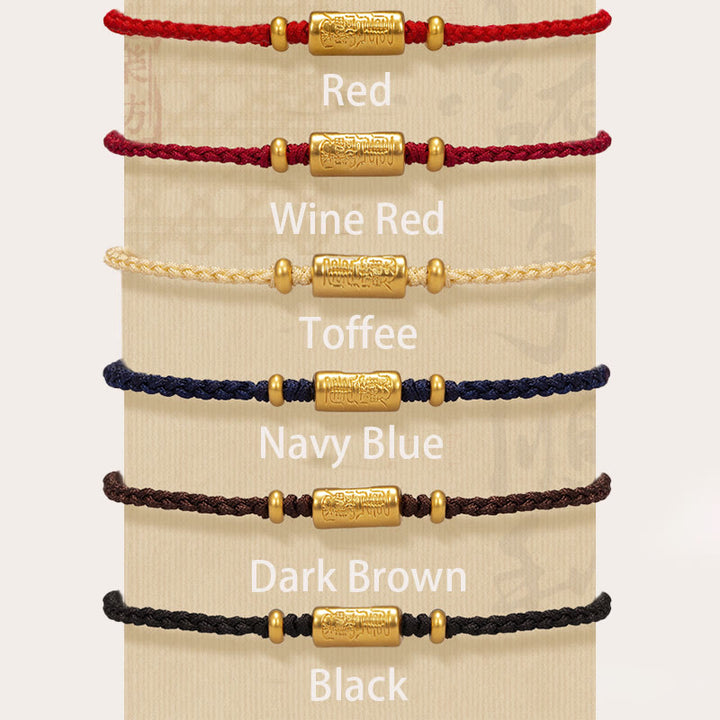 Buddha Stones 999 Złoty Amulet Szczęścia Rzeźbiony Wzór Ręcznie Robiony Siła Pleciona Bransoletka Z Linii - image 1