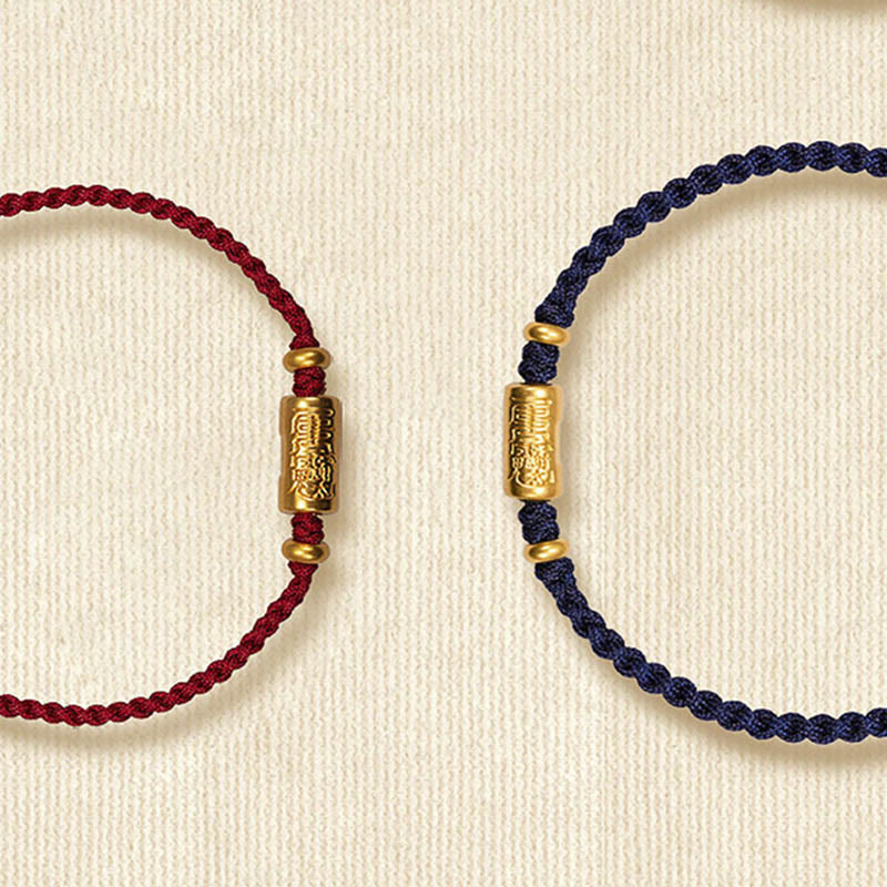 Buddha Stones 999 Złoty Amulet Szczęścia Rzeźbiony Wzór Ręcznie Robiony Siła Pleciona Bransoletka Z Linii