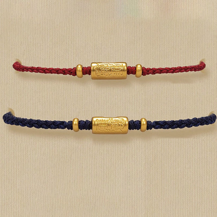 Buddha Stones 999 Złoty Amulet Szczęścia Rzeźbiony Wzór Ręcznie Robiony Siła Pleciona Bransoletka Z Linii