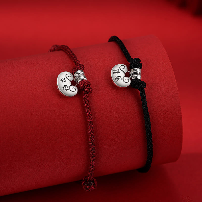 Buddha Stones Ręcznie robione 925 Srebro Sterlingowe Pokój I Radość Bezpieczne Well Wish Lock Siła Bransoletka z plecionej liny - image 1