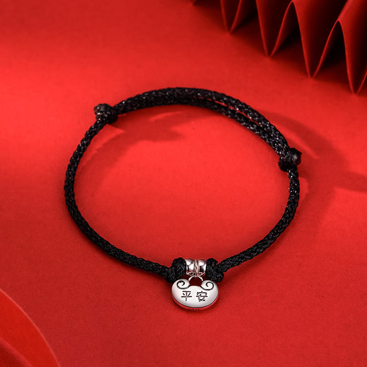 Buddha Stones Ręcznie robione 925 Srebro Sterlingowe Pokój I Radość Bezpieczne Well Wish Lock Siła Bransoletka z plecionej liny - Czarna lina (obwód nadgarstka 14-20 cm) - image 6