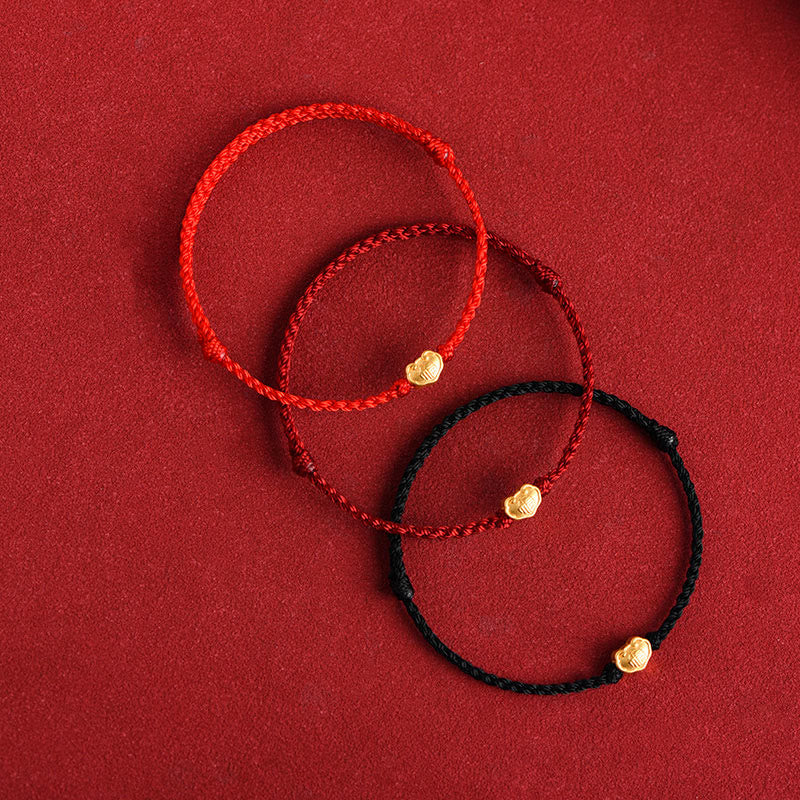 Buddha Stones 999 Złoty Chiński Zamek Urok Fu Ochrona Znaków Ręcznie Robiona Bransoletka Lina - image 1