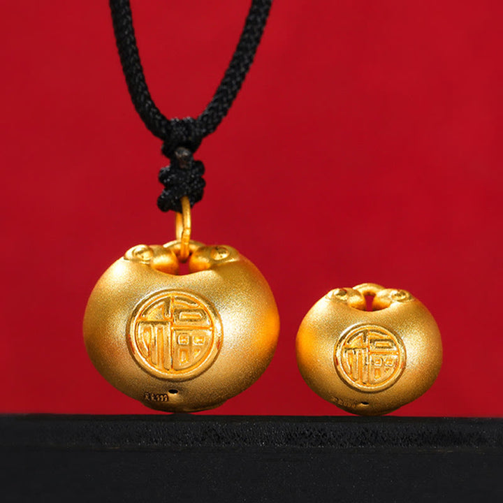 Buddha Stones 999 Złoty Fu Charakter Życzenie Blokada Wzór Szczęścia Naszyjnik Wisiorek Lina