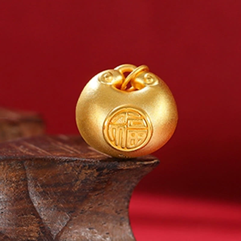 Buddha Stones 999 Złoty Fu Charakter Życzenie Blokada Wzór Szczęścia Naszyjnik Wisiorek Lina