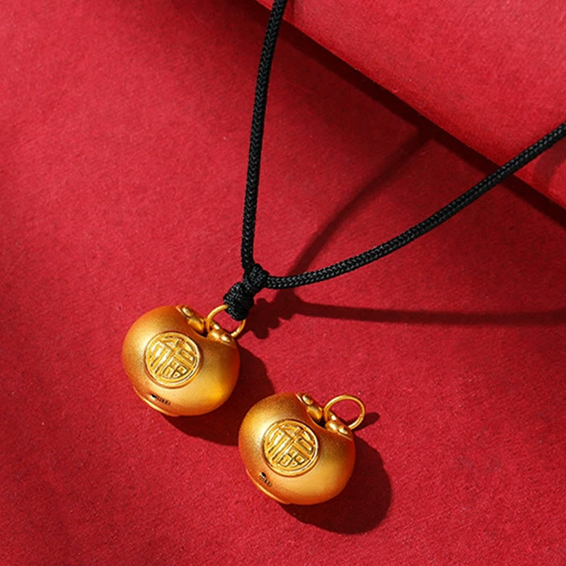 Buddha Stones 999 Złoty Fu Charakter Życzenie Blokada Wzór Szczęścia Naszyjnik Wisiorek Lina