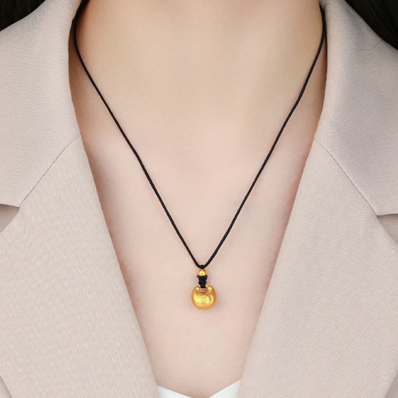 Buddha Stones 999 Złoty Fu Charakter Życzenie Blokada Wzór Szczęścia Naszyjnik Wisiorek Lina - image 3