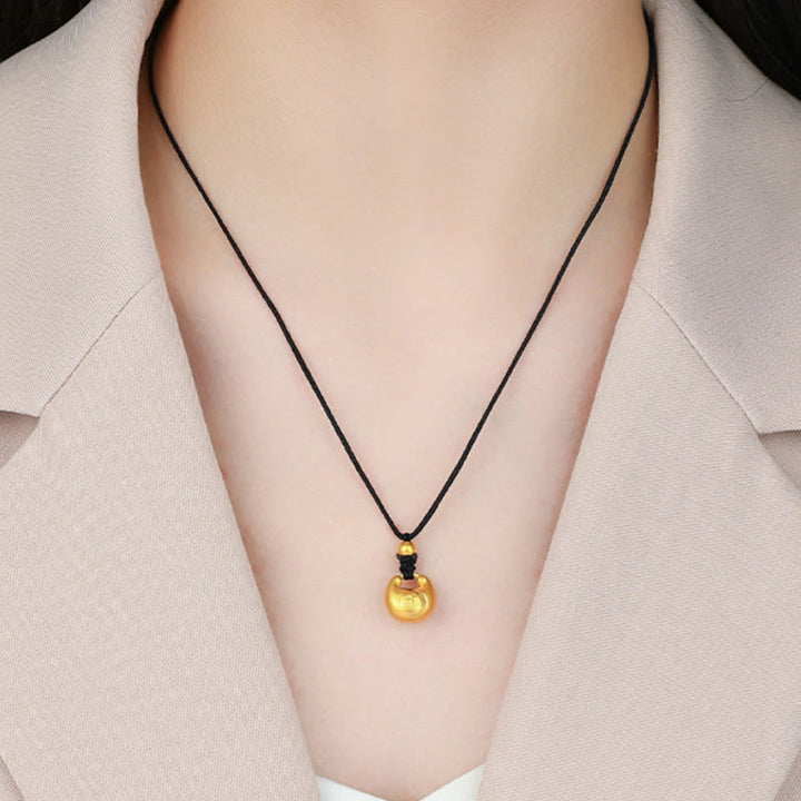 Buddha Stones 999 Złoty Fu Charakter Życzenie Blokada Wzór Szczęścia Naszyjnik Wisiorek Lina - image 3