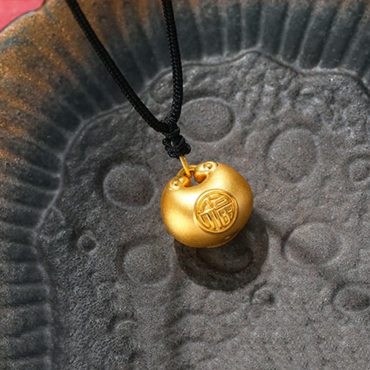 Buddha Stones 999 Złoty Fu Charakter Życzenie Blokada Wzór Szczęścia Naszyjnik Wisiorek Lina