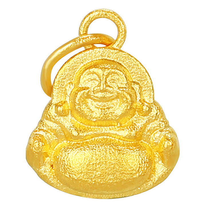 Buddha Stones 999 Złoty Mini Śmiejący się Budda Szczęście Bogactwo Naszyjnik Wisiorek