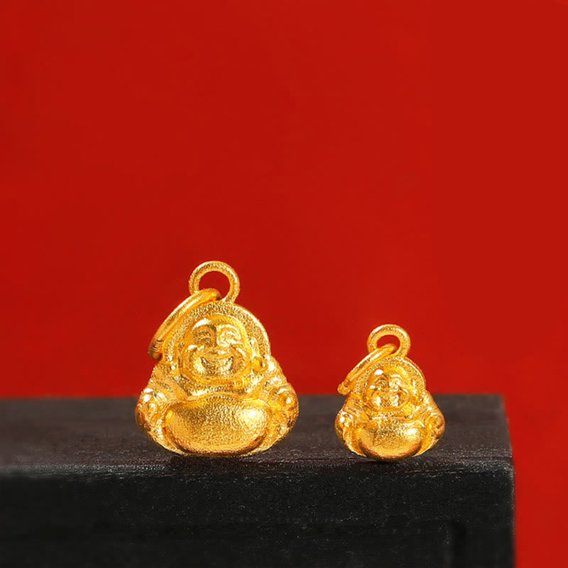 Buddha Stones 999 Złoty Mini Śmiejący się Budda Szczęście Bogactwo Naszyjnik Wisiorek