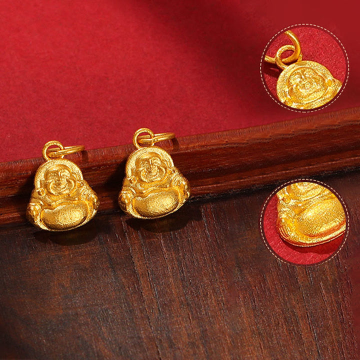 Buddha Stones 999 Złoty Mini Śmiejący się Budda Szczęście Bogactwo Naszyjnik Wisiorek