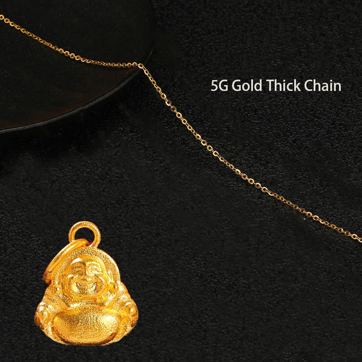 Buddha Stones 999 Złoty Mini Śmiejący się Budda Szczęście Bogactwo Naszyjnik Wisiorek