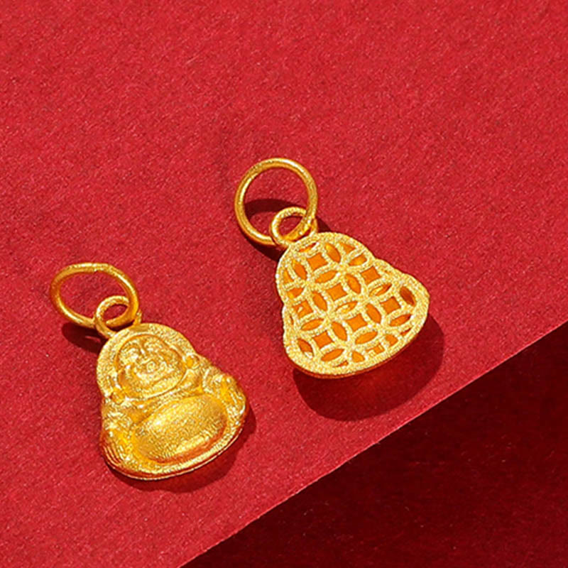Buddha Stones 999 Złoty Mini Śmiejący się Budda Szczęście Bogactwo Naszyjnik Wisiorek