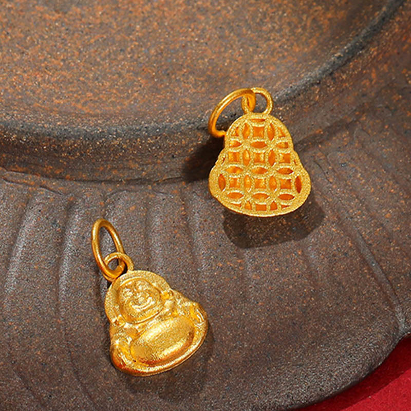 Buddha Stones 999 Złoty Mini Śmiejący się Budda Szczęście Bogactwo Naszyjnik Wisiorek