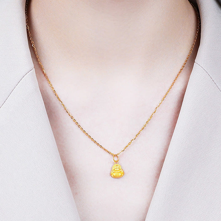 Buddha Stones 999 Złoty Mini Śmiejący się Budda Szczęście Bogactwo Naszyjnik Wisiorek - image 16