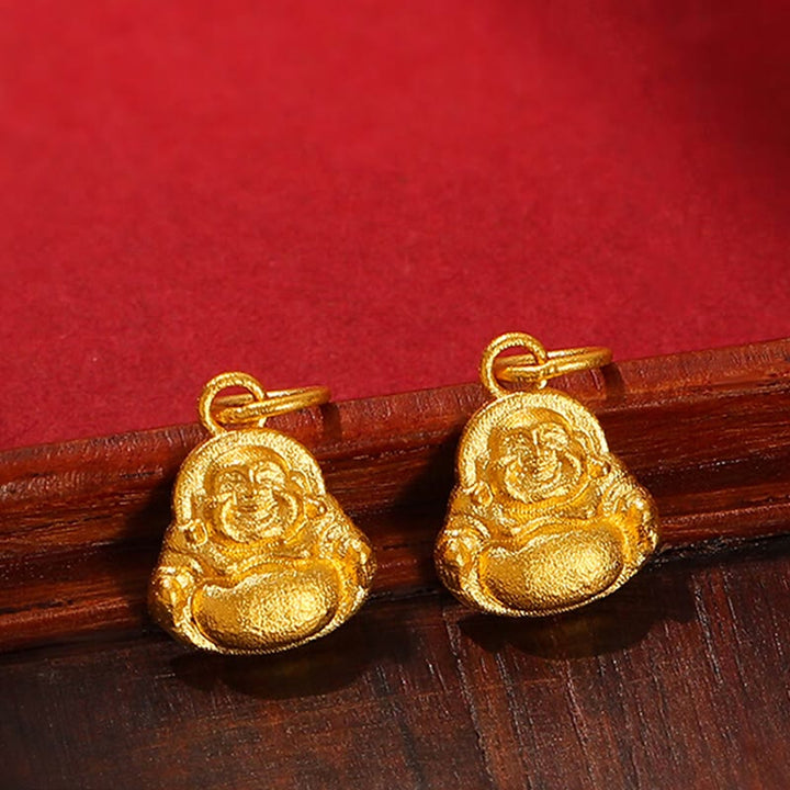 Buddha Stones 999 Złoty Mini Śmiejący się Budda Szczęście Bogactwo Naszyjnik Wisiorek