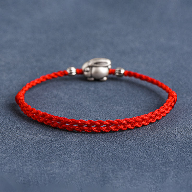 Buddha Stones Handmade 999 Sterling Silver Rabbit Luck Rope Anklet