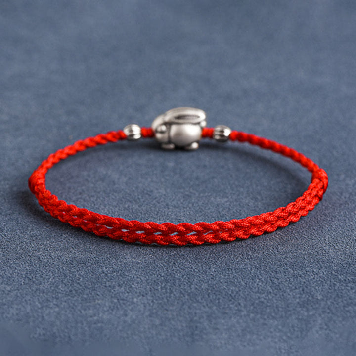 Buddha Stones Handmade 999 Sterling Silver Rabbit Luck Rope Anklet
