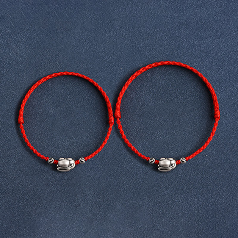 Buddha Stones Handmade 999 Sterling Silver Rabbit Luck Rope Anklet