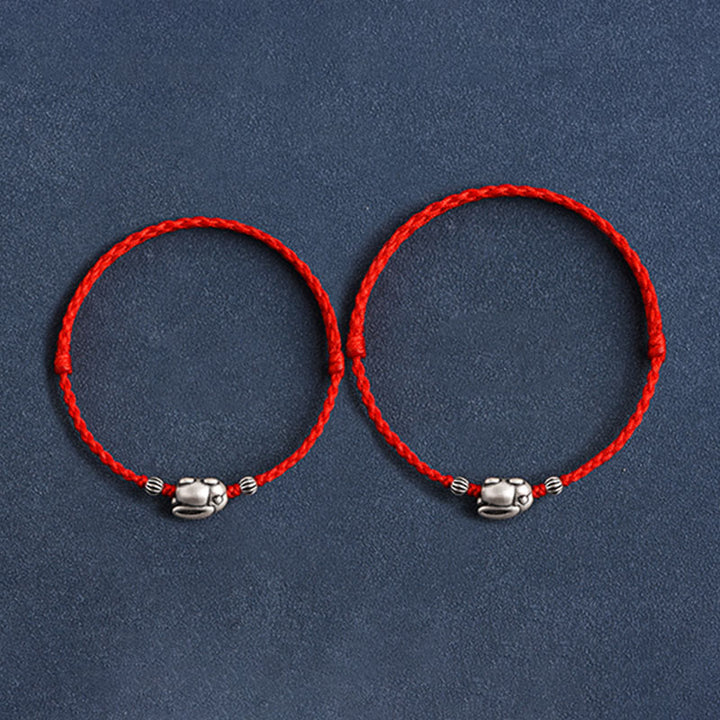 Buddha Stones Handmade 999 Sterling Silver Rabbit Luck Rope Anklet