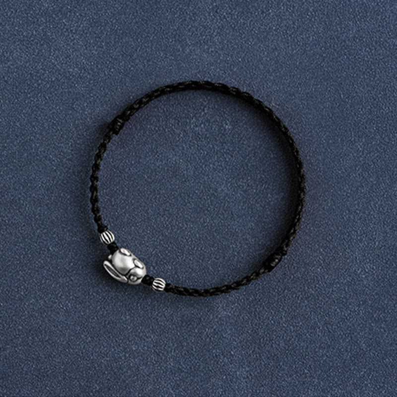 Buddha Stones Handmade 999 Sterling Silver Rabbit Luck Rope Anklet