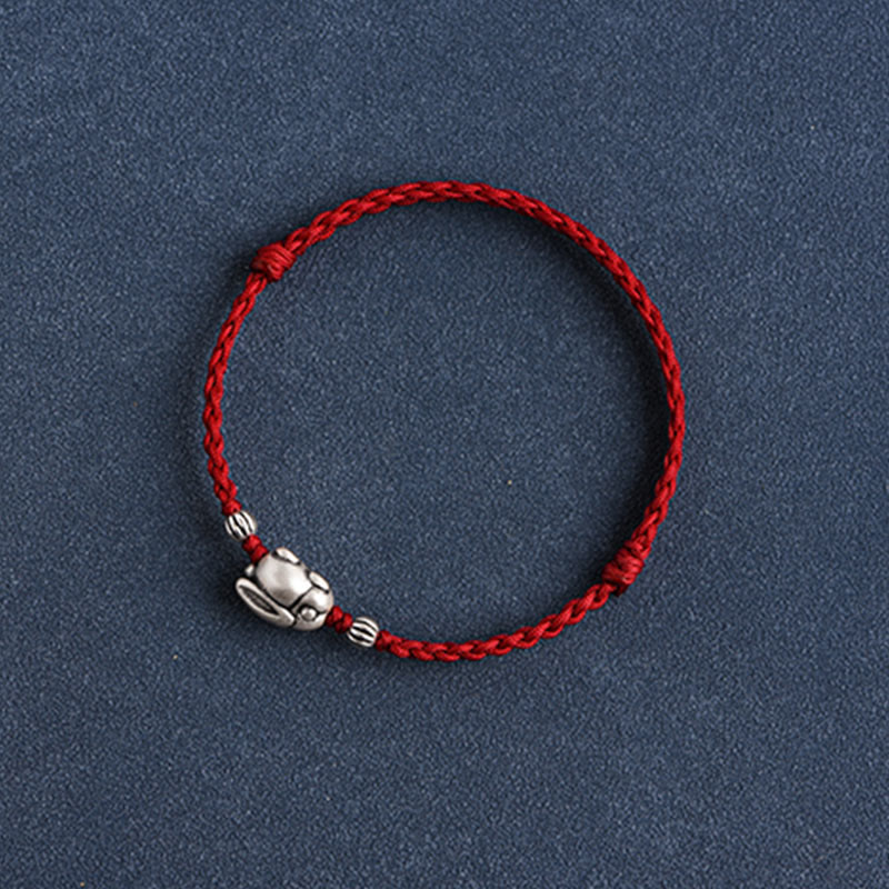 Buddha Stones Handmade 999 Sterling Silver Rabbit Luck Rope Anklet - image 17