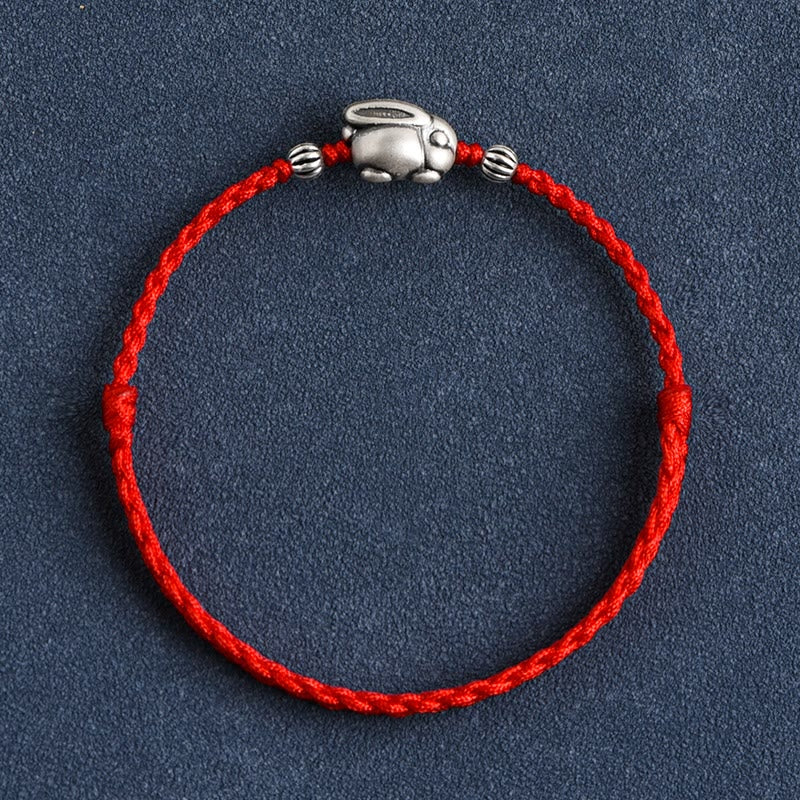 Buddha Stones Handmade 999 Sterling Silver Rabbit Luck Rope Anklet