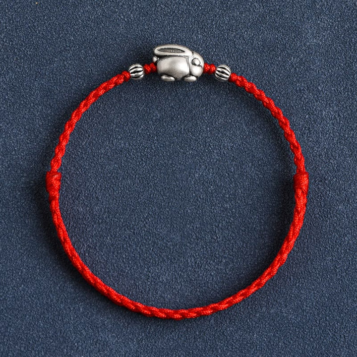 Buddha Stones Handmade 999 Sterling Silver Rabbit Luck Rope Anklet