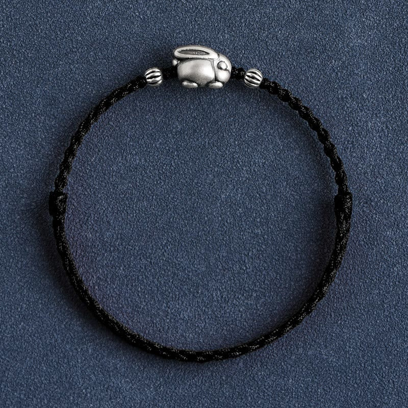 Buddha Stones Handmade 999 Sterling Silver Rabbit Luck Rope Anklet - Duża bransoletka na kostkę z królika (obwód 18-30 cm) - Czarny - image 22