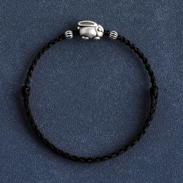 Buddha Stones Handmade 999 Sterling Silver Rabbit Luck Rope Anklet - Duża bransoletka na kostkę z królika (obwód 18-30 cm) - Czarny - image 22