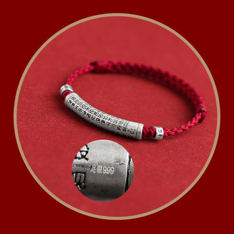 Buddha Stones ręcznie robione 999 srebro próby 925 Om Mani Padme Hum Sutra Serca Rzeźbiona Szczęście Bransoletka na kostkę