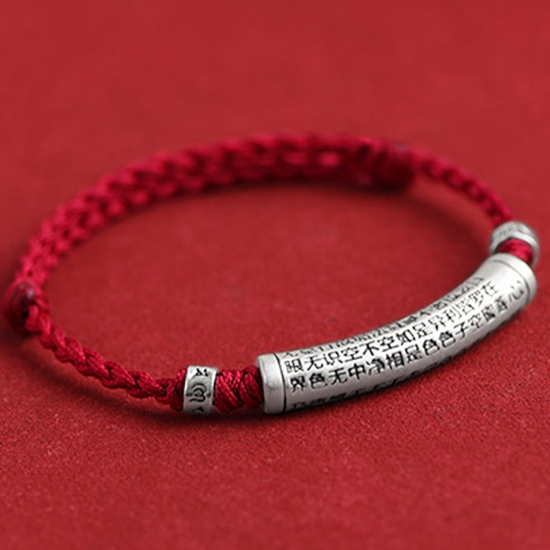 Buddha Stones ręcznie robione 999 srebro próby 925 Om Mani Padme Hum Sutra Serca Rzeźbiona Szczęście Bransoletka na kostkę