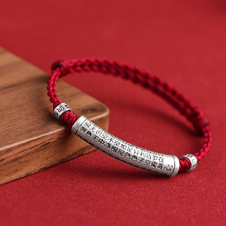 Buddha Stones ręcznie robione 999 srebro próby 925 Om Mani Padme Hum Sutra Serca Rzeźbiona Szczęście Bransoletka na kostkę - image 3