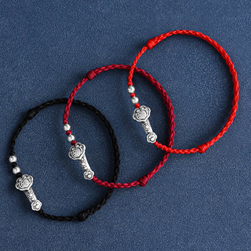 Buddha Stones Ręcznie robione 999 Srebro Sterlingowe Fu Charakter Życzenie Ruyi Uchwyt Fortune Rope Bransoletka na kostkę - image 27